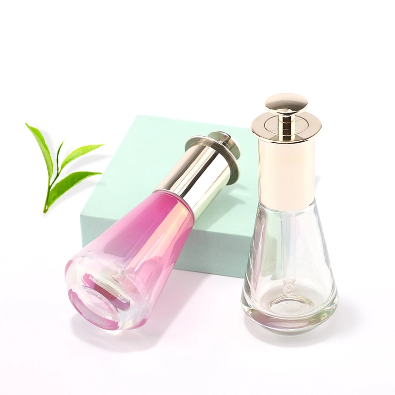 Gradient color round glass bottle with push dropper for essential oil