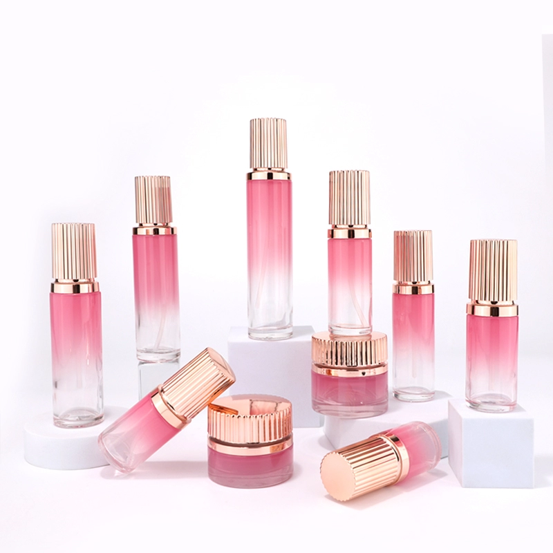 Gradient pink luxury cosmetic glass bottle jars