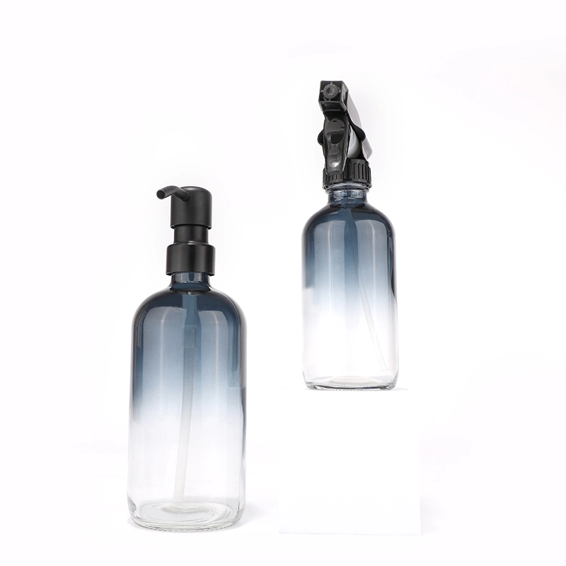 Custom color Boston gradient grey glass bottle with pump