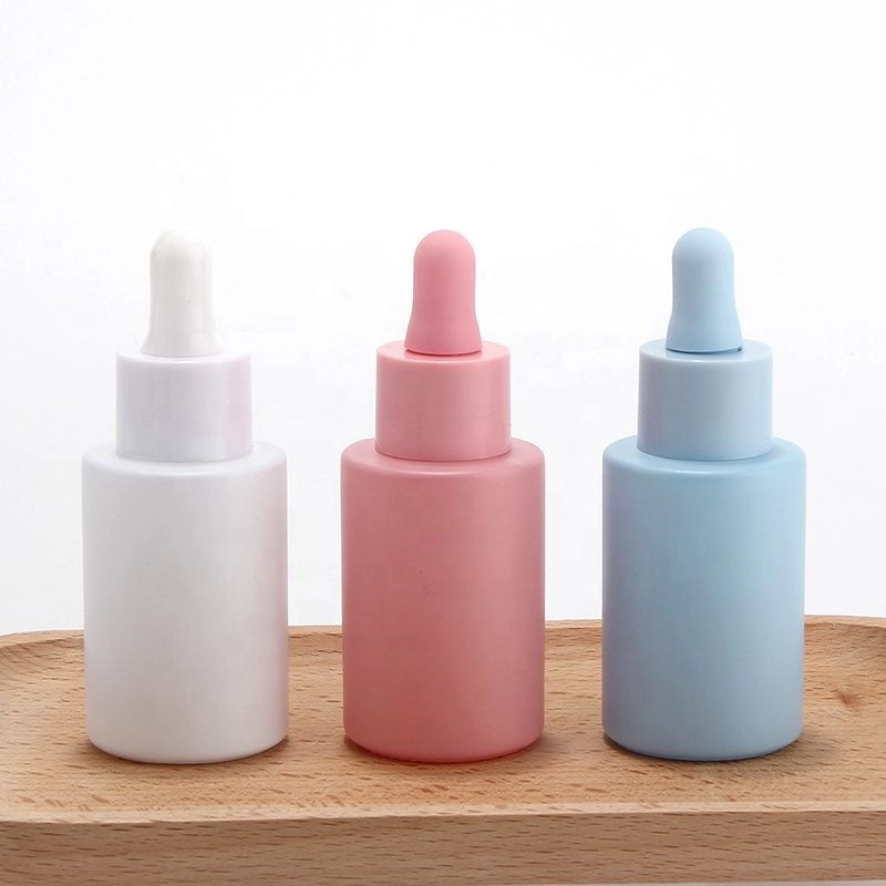 15ml 30ml matte white pink blue glass dropper serum bottle for cosmetic packaging