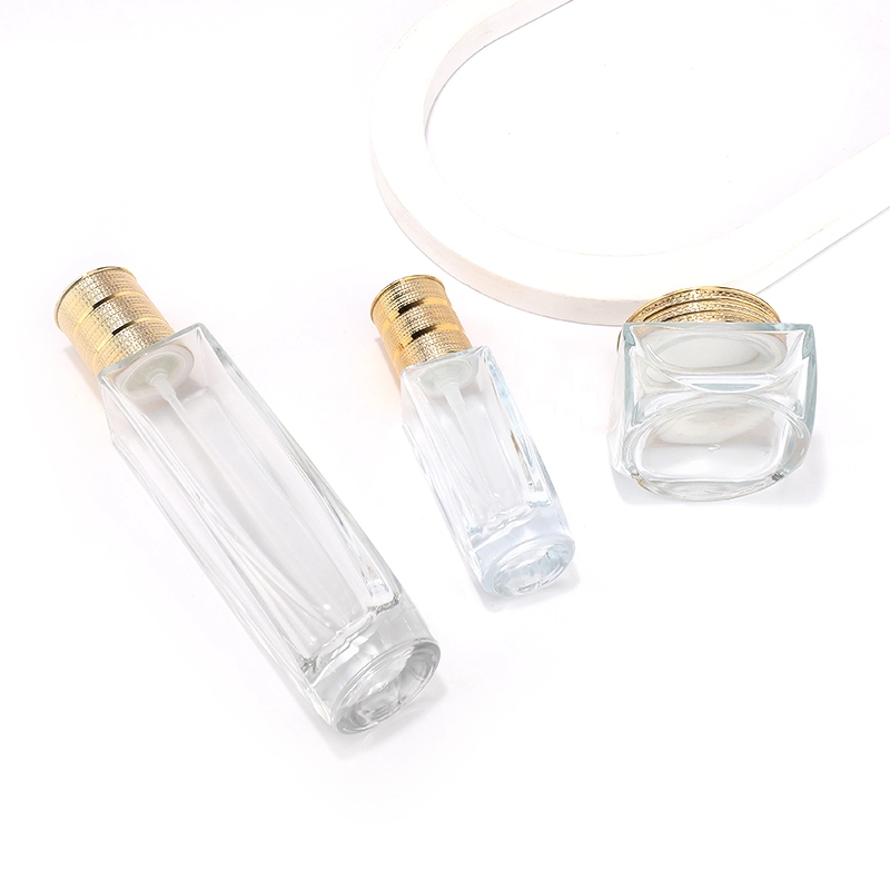 Clear flat square glass bottle jar