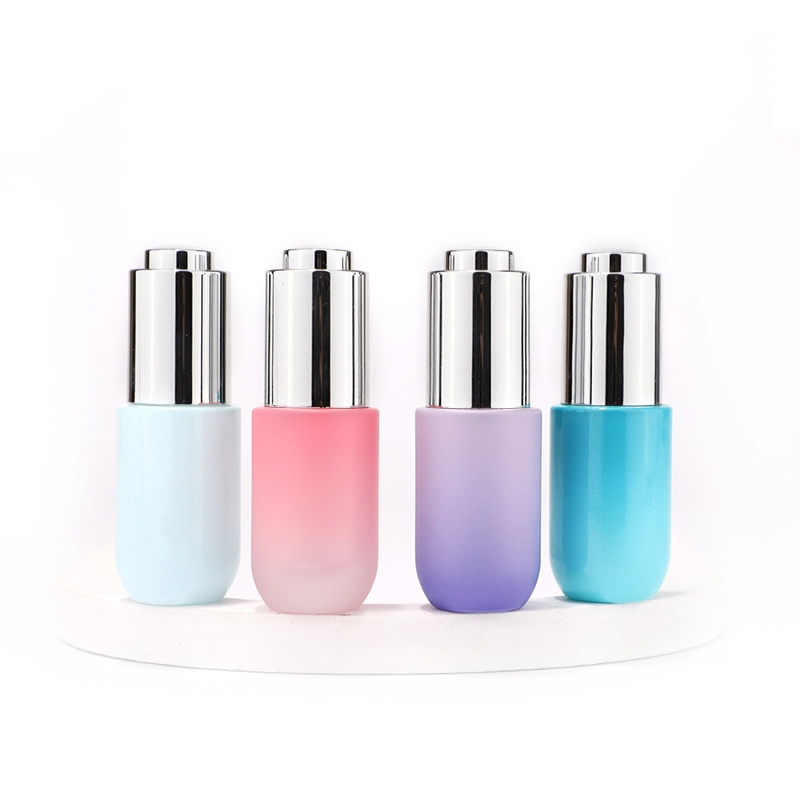 Small gradient color glass bottle with press push dropper