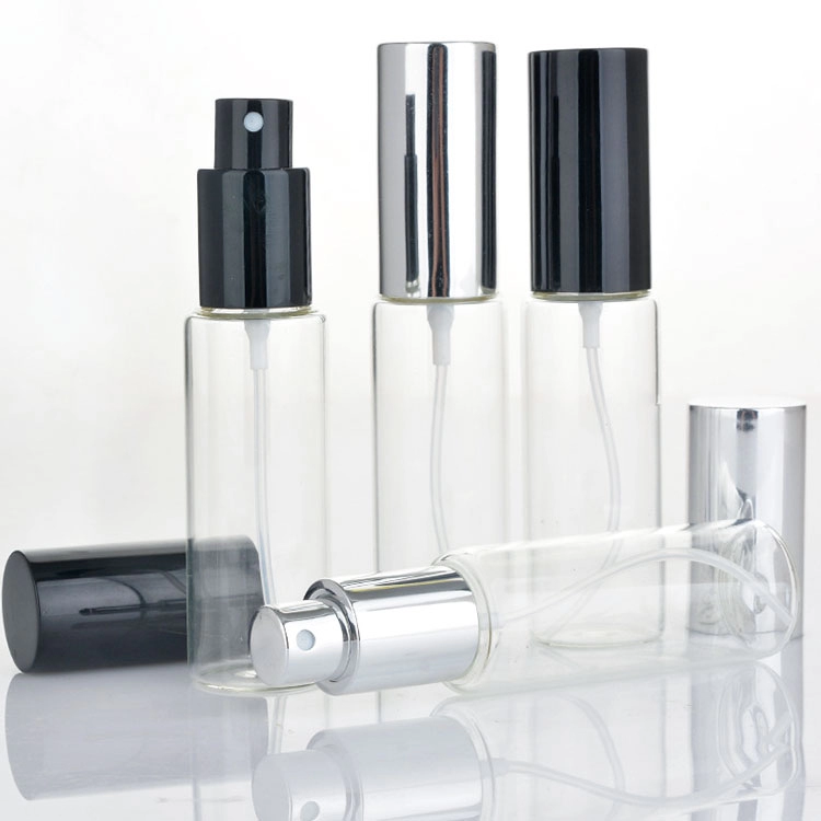 Clear amber glass perfume sample vials with aluminum sprayer