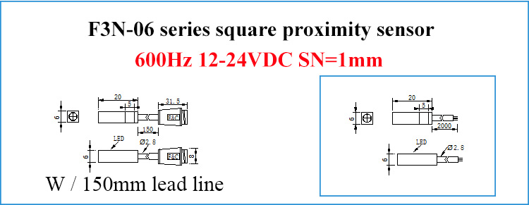 Inductive proximity sensor with NPN NO, 12-24VDC, IP67 Sn1mm F3N series with CE F3N-06TN01-N
