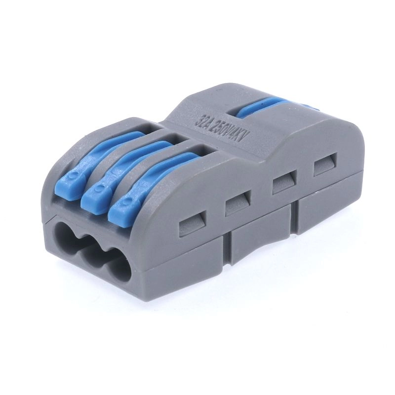 Compact splicing push in wire connector 3 way green color