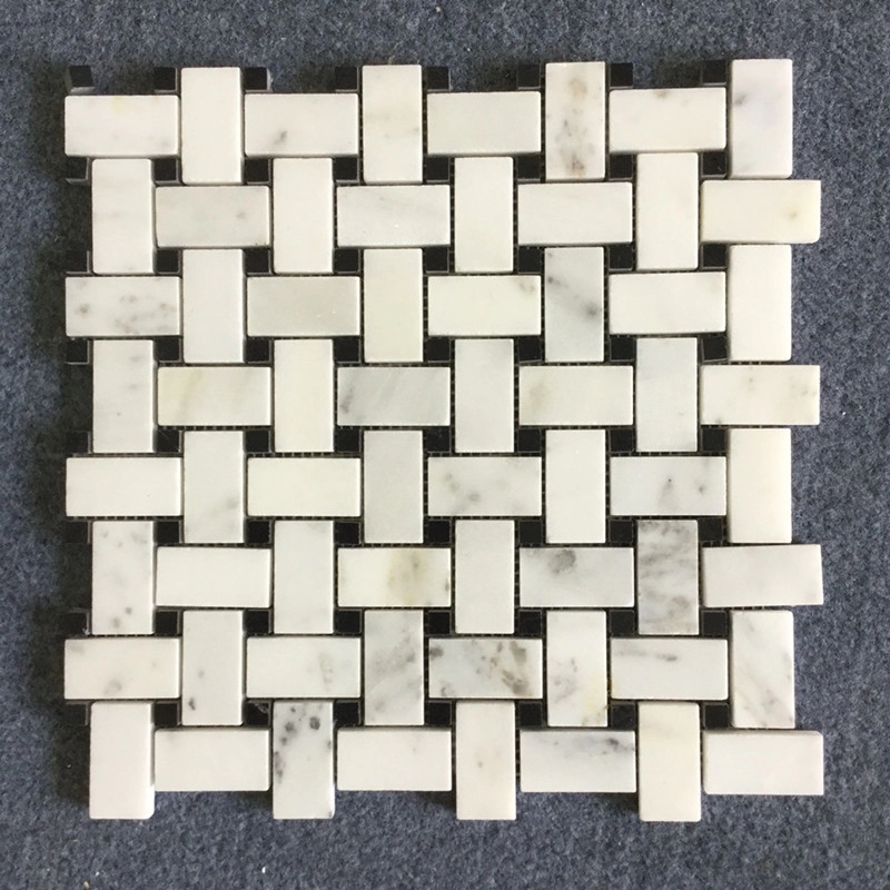 Basketweave White Marble Mosaic Tiles