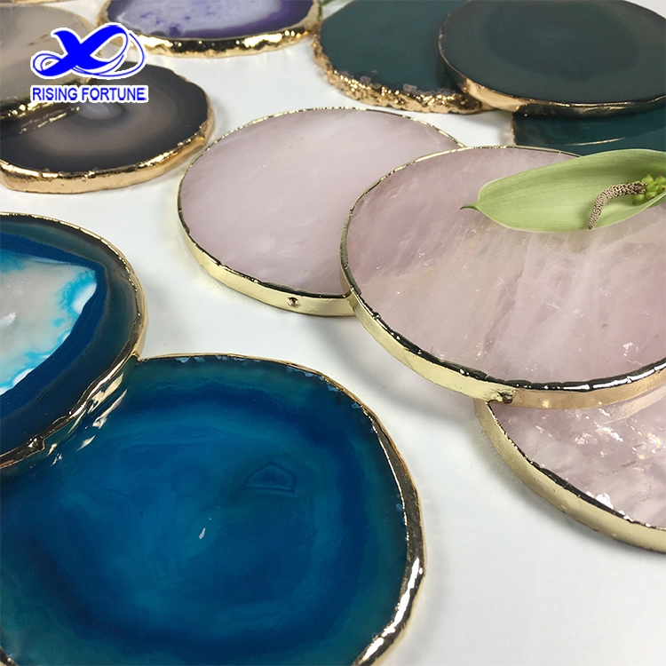 Hot Selling Natural Agate Cup Coasters with Gold Trim Supplier