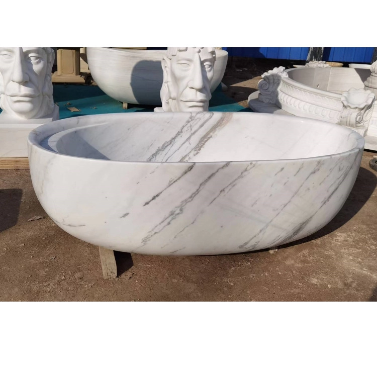 Natural white marble freestanding bathtub