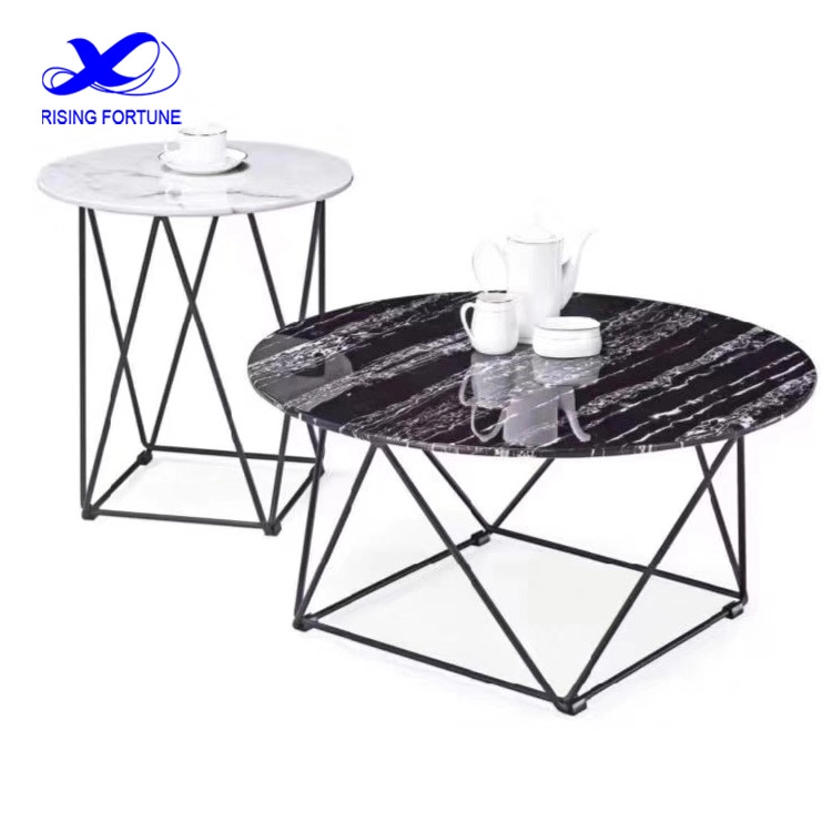 Round marble top coffee table with iron leg