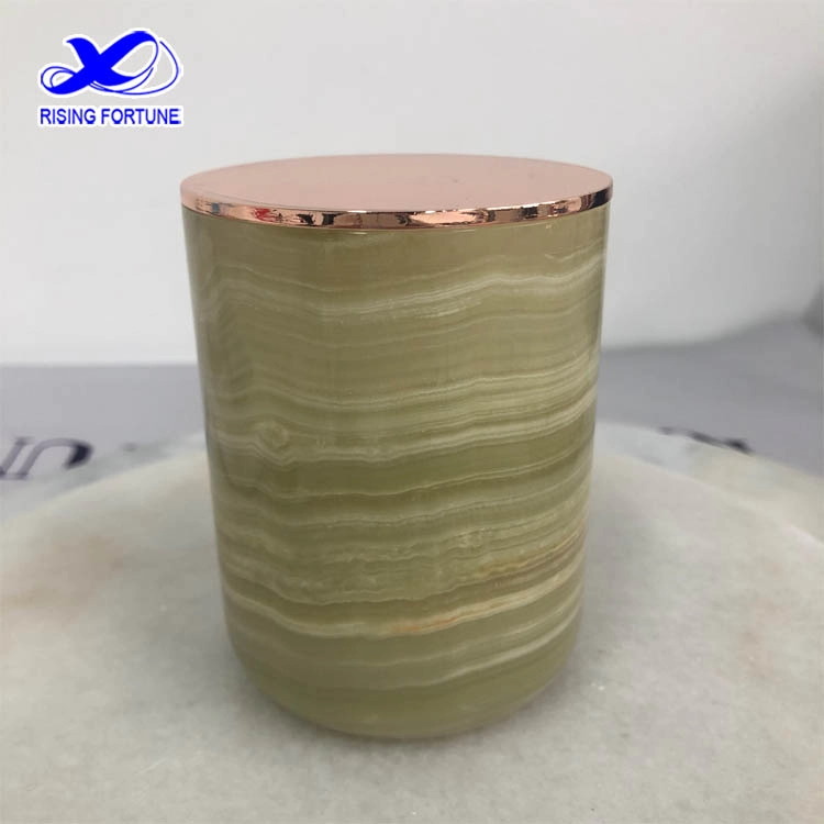 Green onyx clear candle jar with rose gold lid