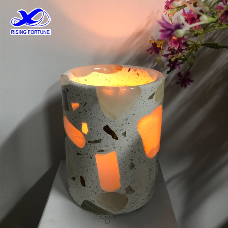 Transparent Terrazzo Stone Jar for Scented Candle With Lid