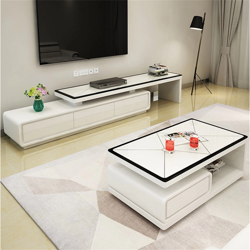 Sintered Stone Slab Tempered Glass Tea Table TV Cabinet Combination