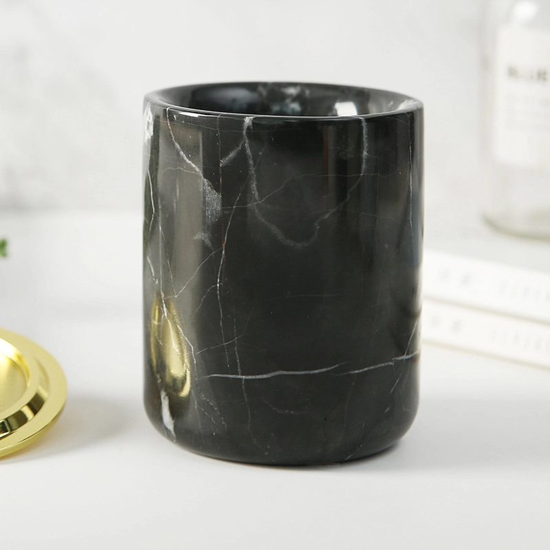Black Marble Candle Jar With Marble Metal Lids Factory
