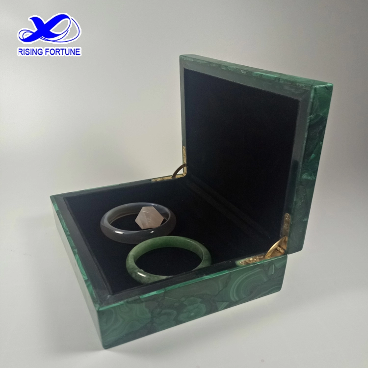 Carved gemstone malachite jewelry boxes