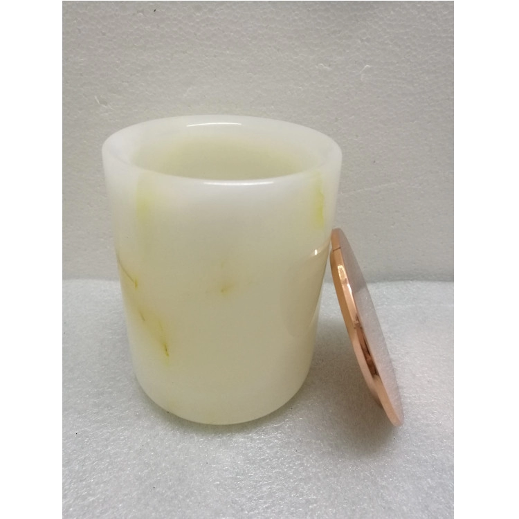 White onyx stone candle holder with metal lid