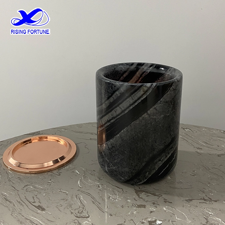 Large Black Marble Candle Holders set With Lid Decoration