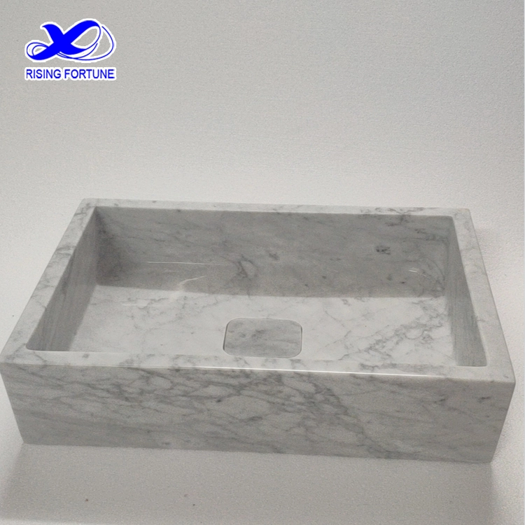 Rectangular Italian Carrara marble bathroom basin
