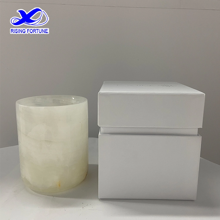 Custom Logo White Onyx Candle Holders with Glass Insert