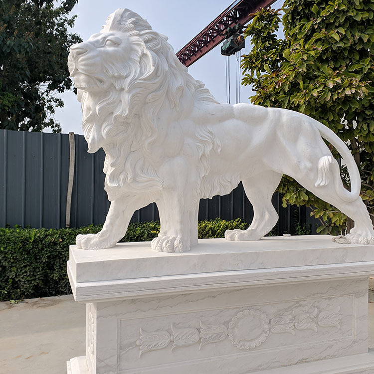 white marble stone lion statue garden