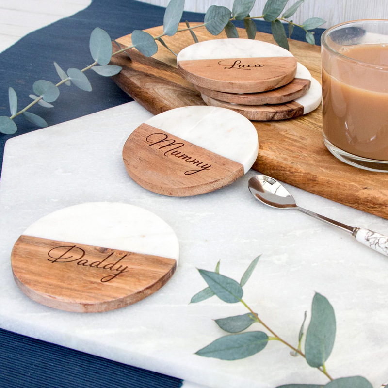 marble and wood coasters