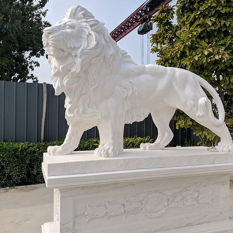 Large Front Door Decor White Marble Standing Lion Statue
