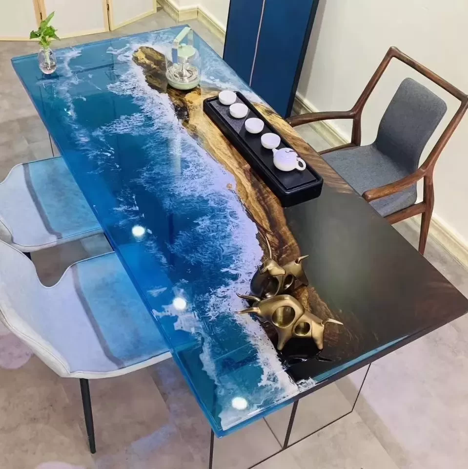 Solid Wood River Design Restaurant Resin Epoxy Table
