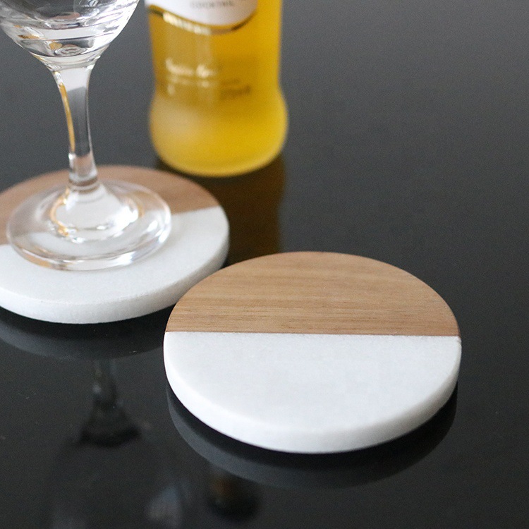 square marble wood coaster