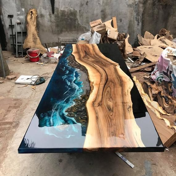 solid wood with epoxy resin dining table