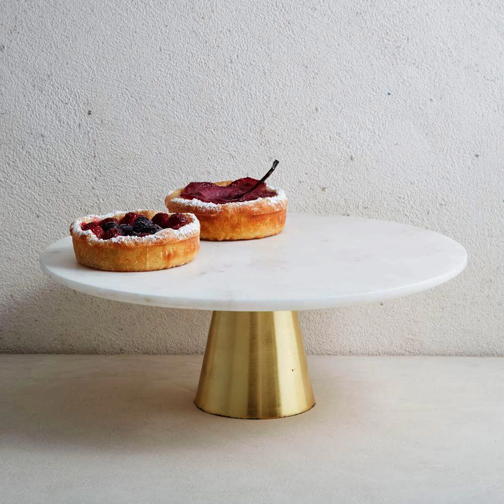Full Network Hot Cake Table Dessert Tray Shelf Round White Marble Tray with Metal Base