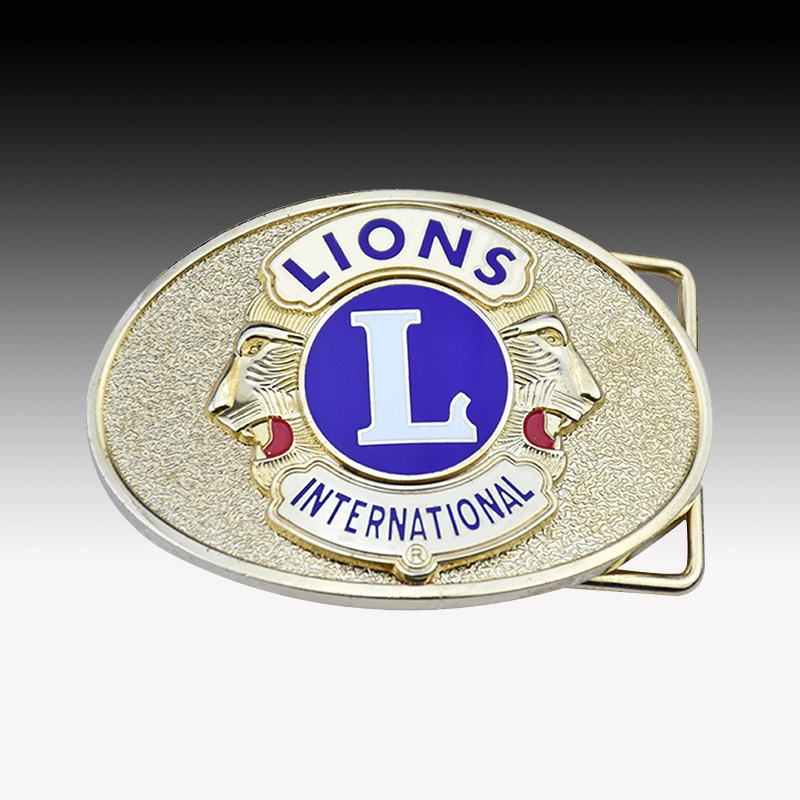 Custom fashion logo gold metal lion club belt buckle