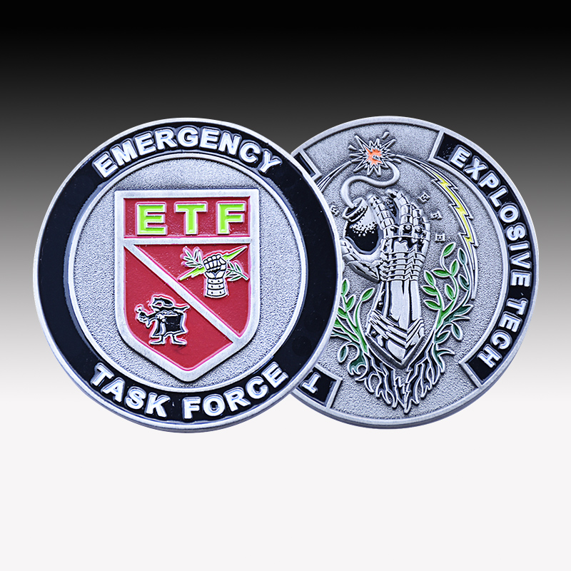 Factory custom soft enamel antique silver force challenge coin