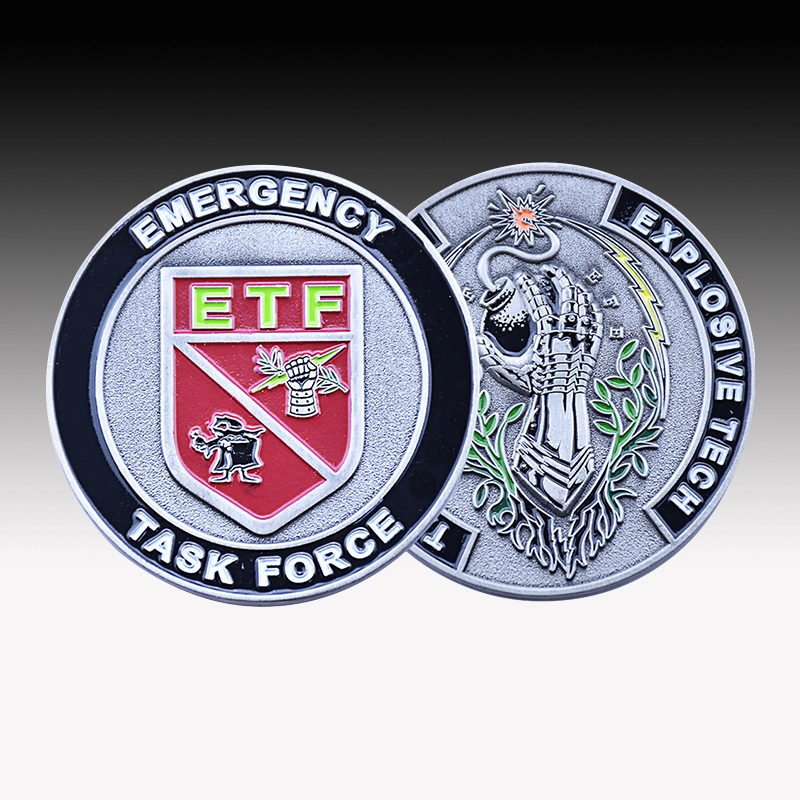 Factory custom soft enamel antique silver force challenge coin