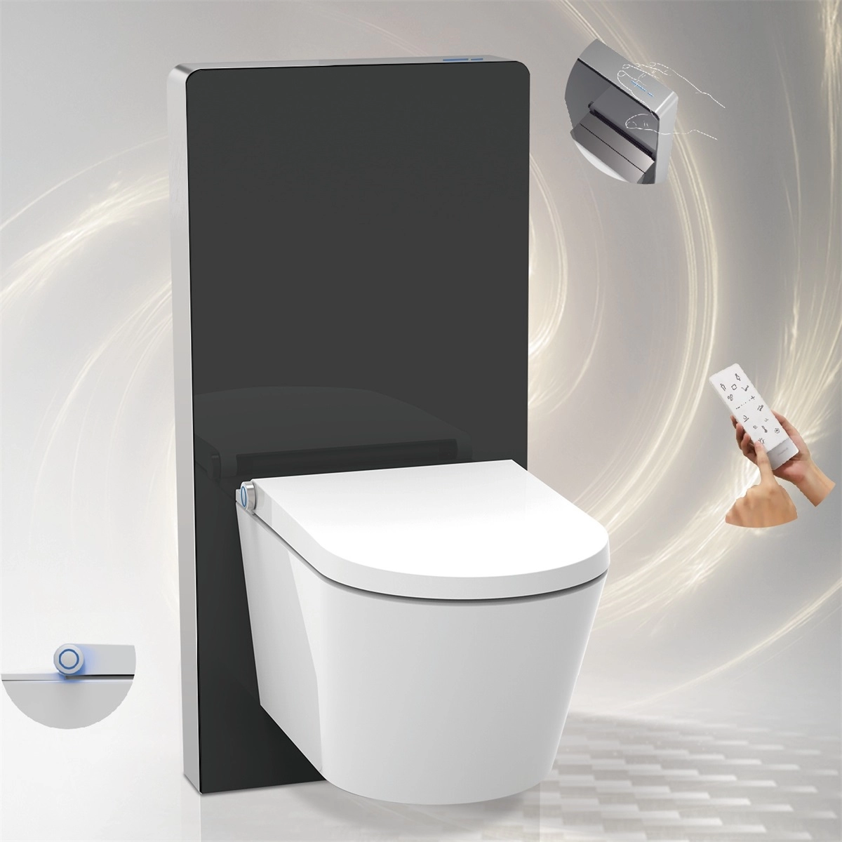 Smart toilet with black toilet Cabinet cistern