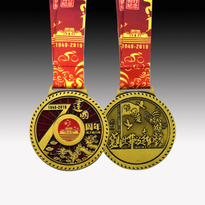 Custom 70th years antique gold souvenir medals