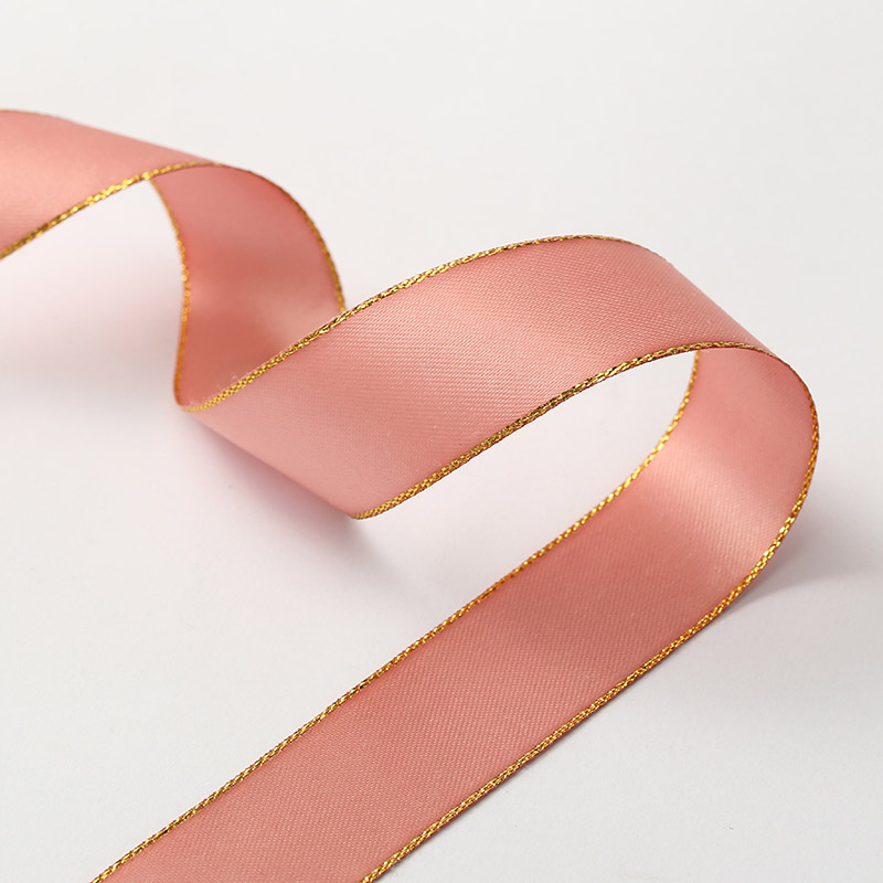 Rose pink ribbon with gold edge