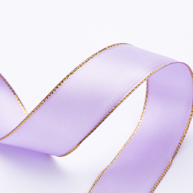 Light purple satin ribbon with gold edge