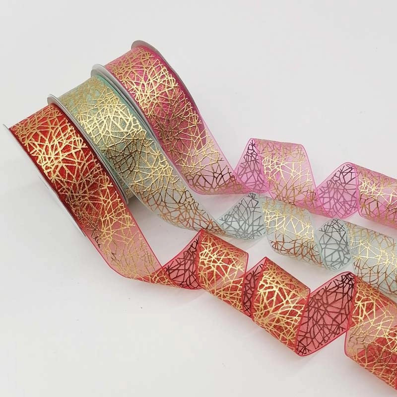 Organza ribbon with gold print
