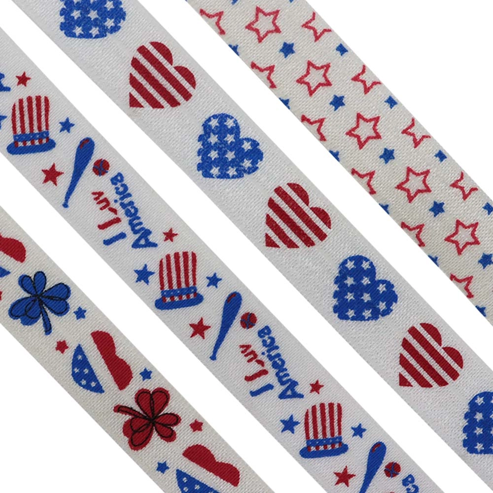 5/8 inch Fourth of July Independence Day fold over elastic ribbon