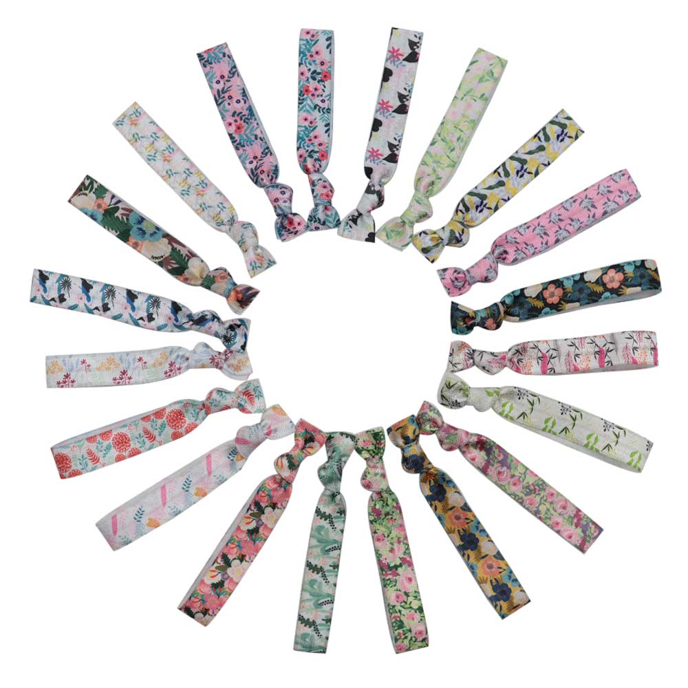 New arrival floral printed fold over elastic soft hair ties
