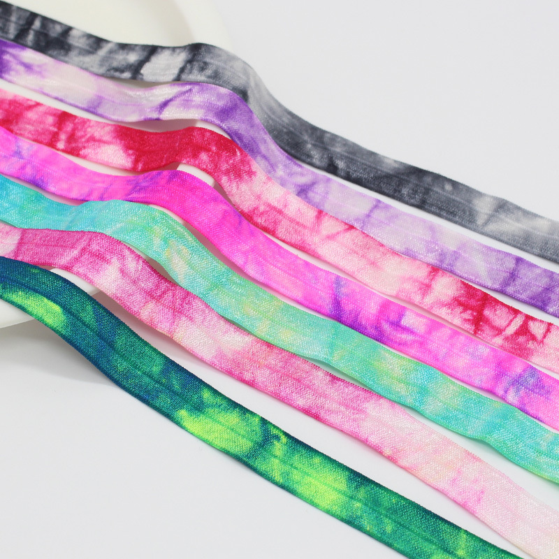 15mm wide tie dye fold over elastic ribbon