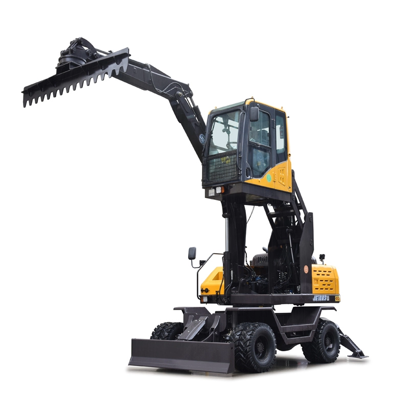 7.6 tons wheel type excavator with material leveling machine