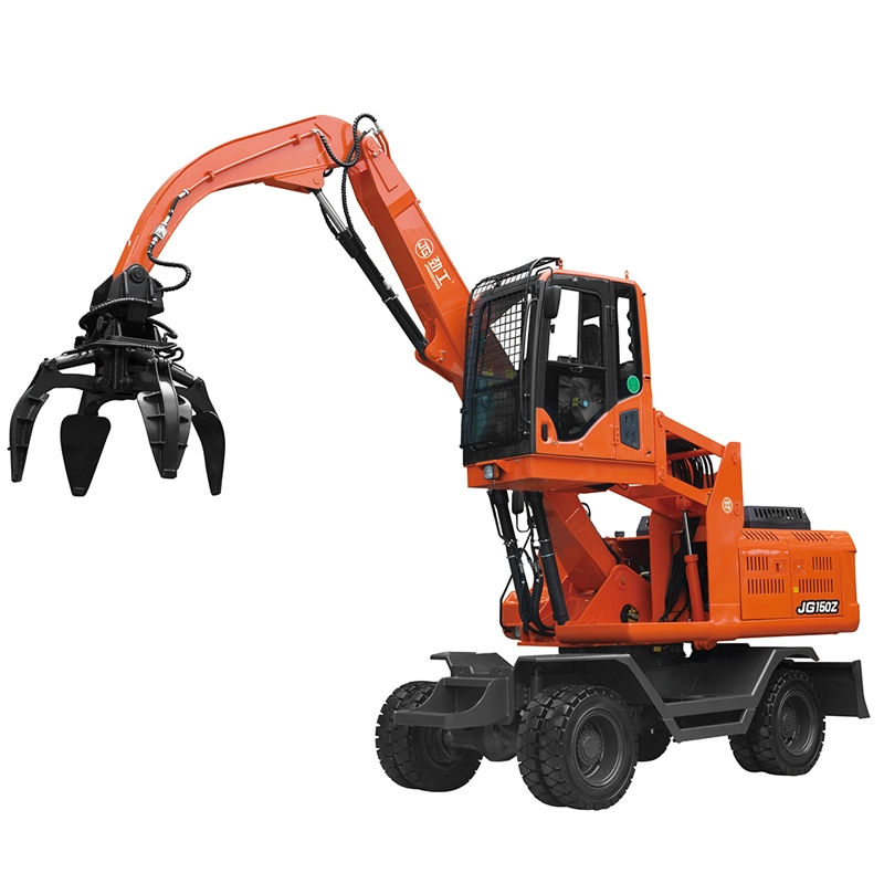 12.5 ton wheeled 360°rotary excavator with steel scraps grapple