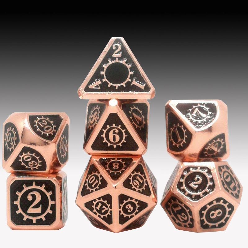 Metal dices ancient copper DND role playing game polyhedral dice 7 pieces set D4 D6 D8 D10 D12 D20 D100 with sharp edge