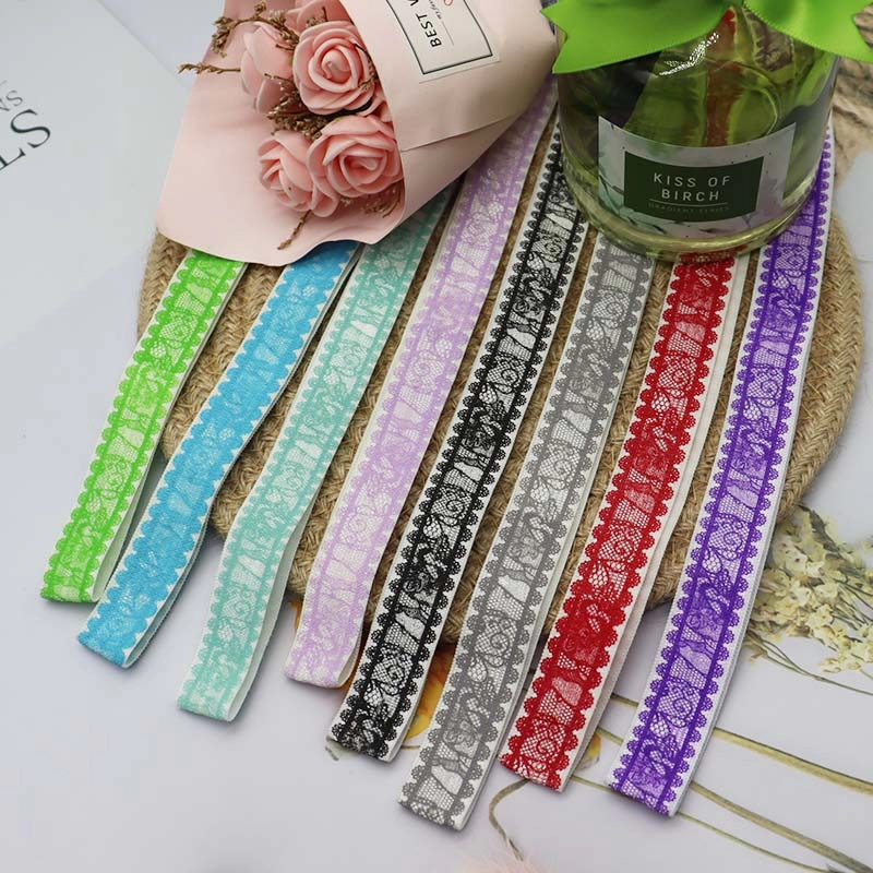 5/8 inch lace printed fold over elastic ribbon
