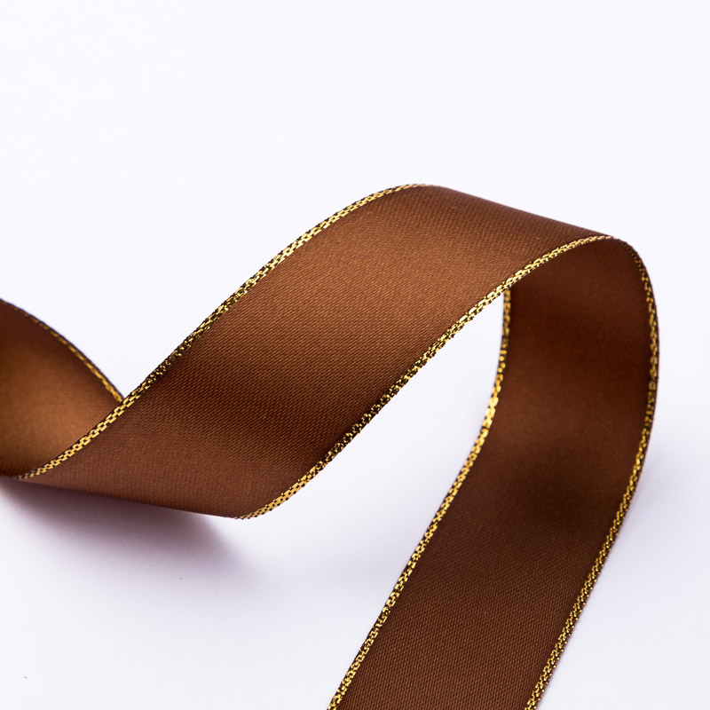 Brown ribbon with gold edge