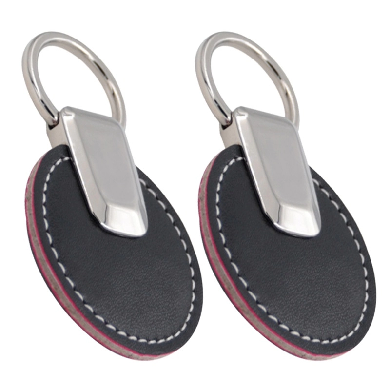 Pu round black leather keychain custom manufacturer