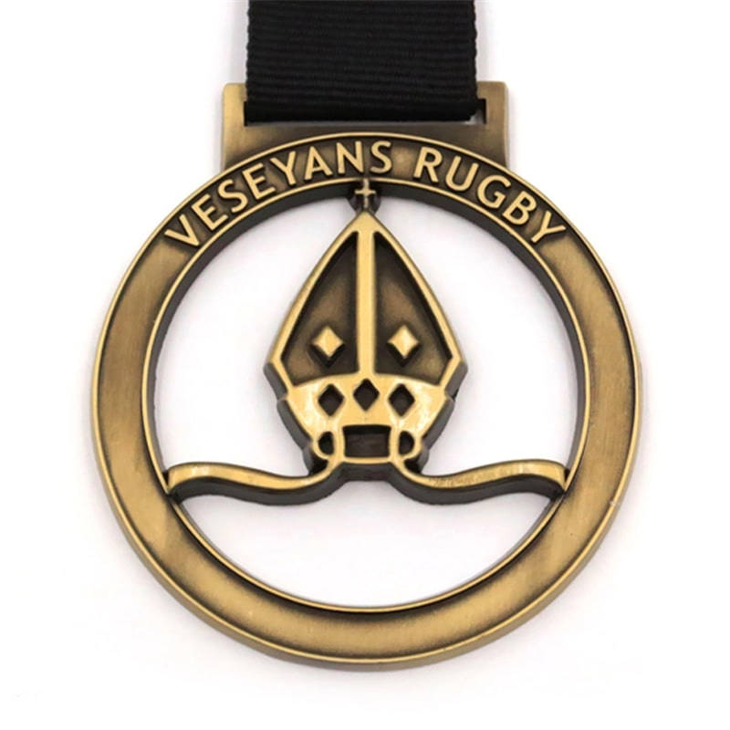 Factory customized zinc alloy hollow rugby medals