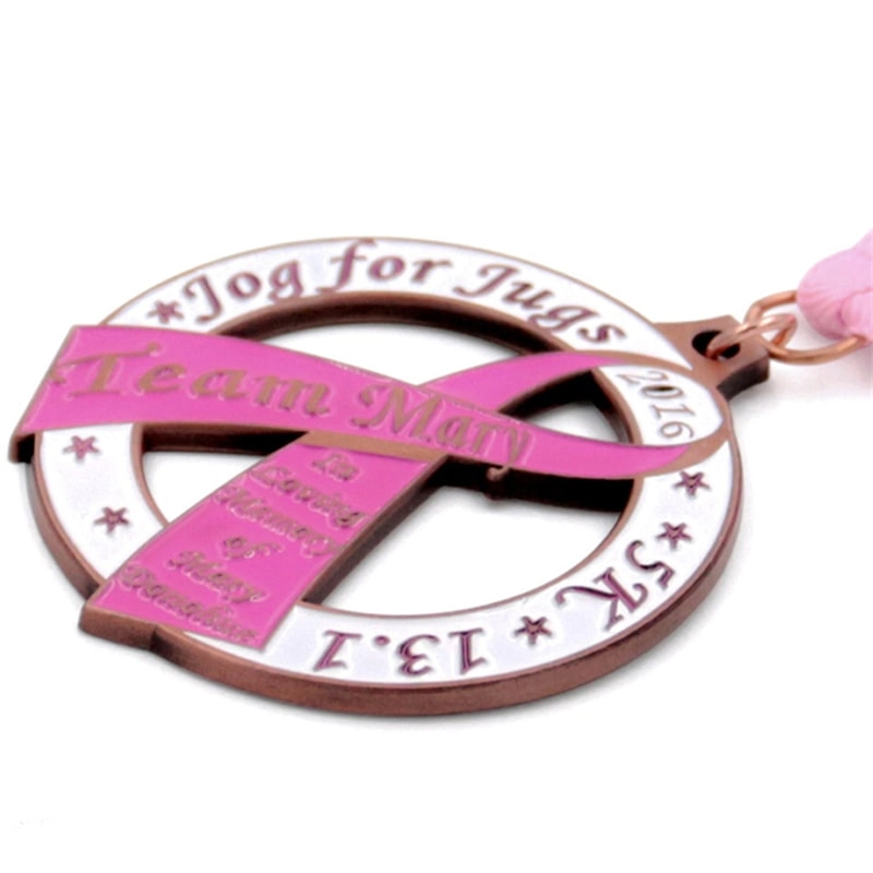 Manufacturer customized cutout pink ribbon 5k medal