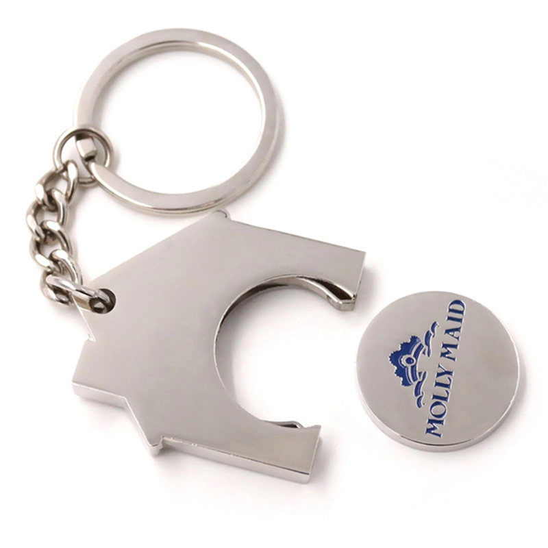 House shape metal trolley coin keychain manufacturer