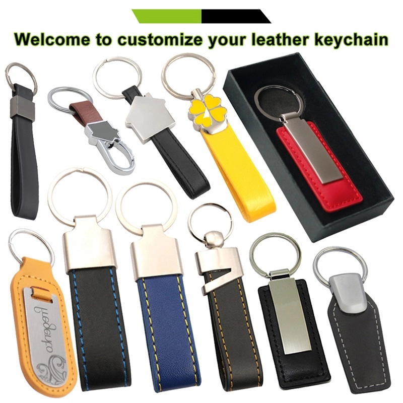 Pu round black leather keychain custom manufacturer